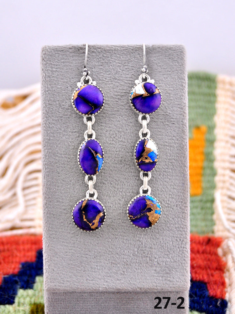 Southwest Made Purple Dahlia & Sterling Silver Hook Dangle Earrings