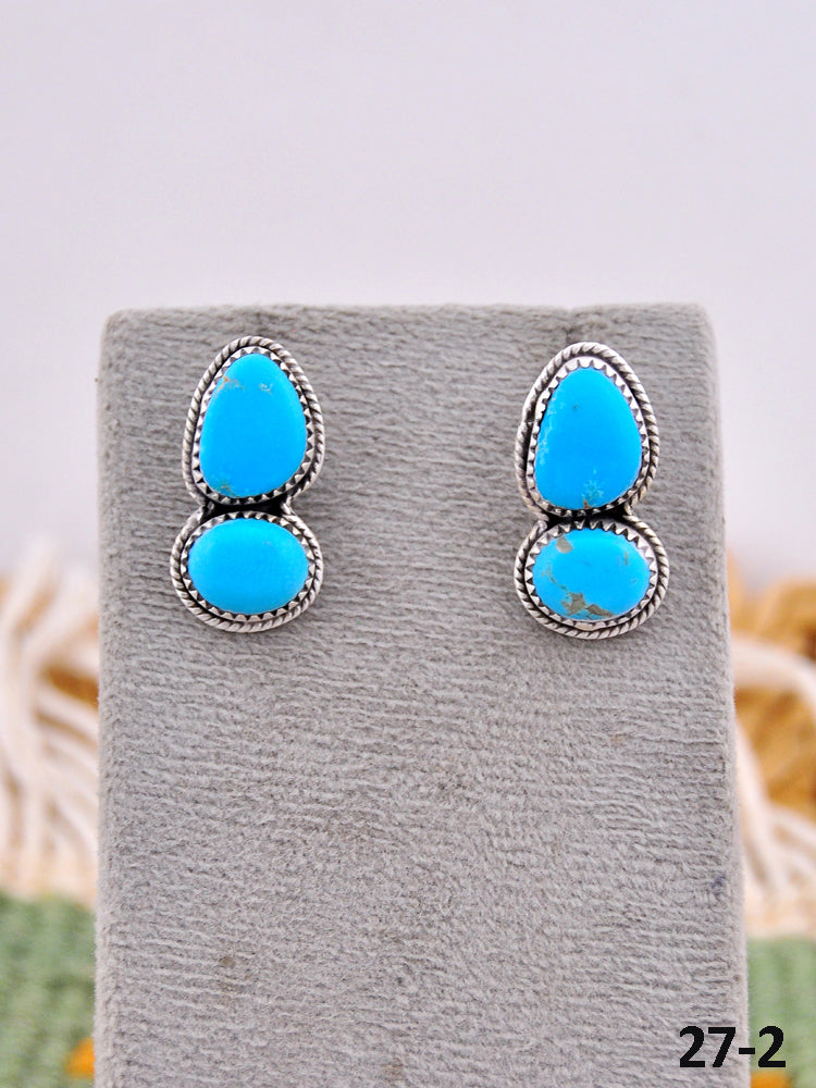 Southwest Made Kingman Turquoise & Sterling Silver Post Earrings