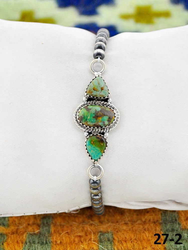 Southwest Handmade Cripple Creek Turquoise & Sterling Silver Beaded Bracelet