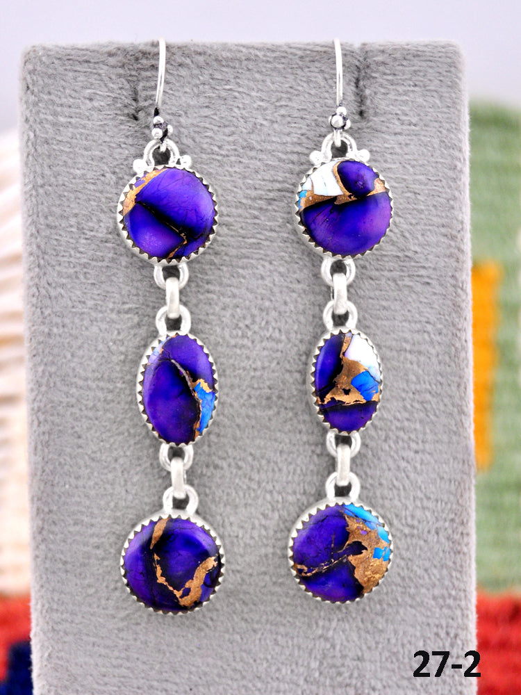 Southwest Made Purple Dahlia & Sterling Silver Hook Dangle Earrings