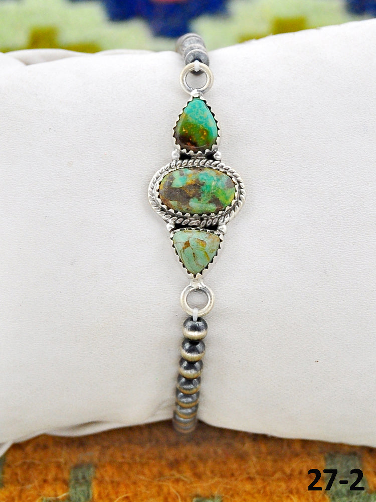 Southwest Handmade Cripple Creek Turquoise & Sterling Silver Beaded Bracelet
