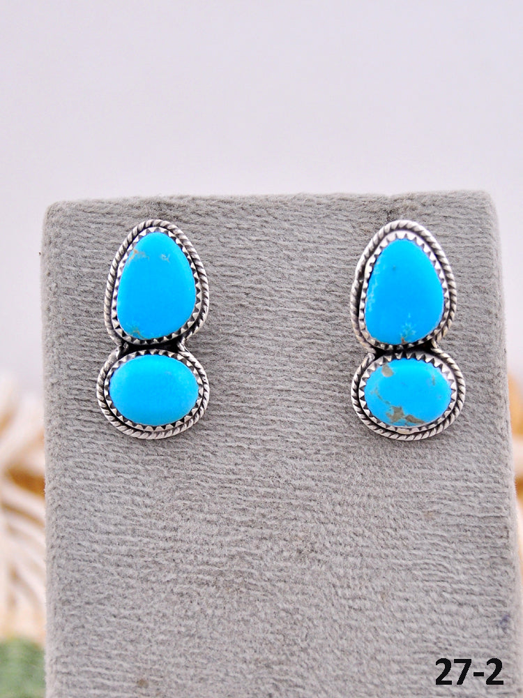 Southwest Made Kingman Turquoise & Sterling Silver Post Earrings