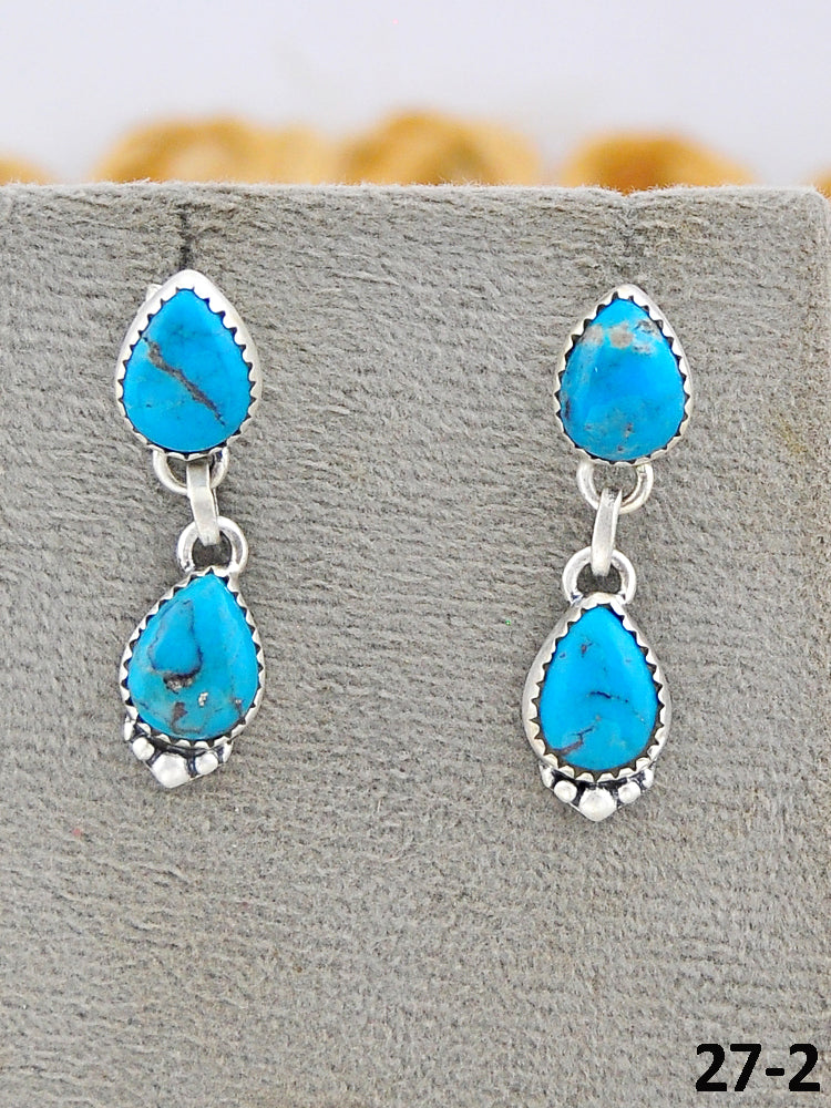 Southwest Made Kingman Turquoise & Sterling Silver Post Dangle Earrings
