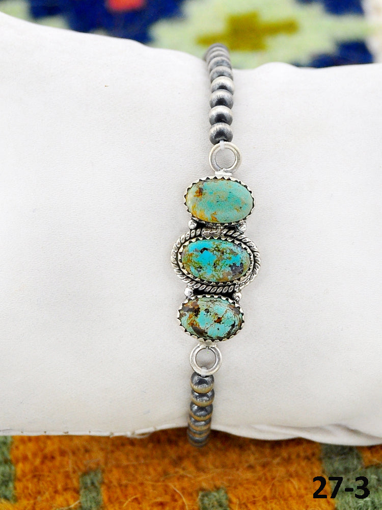 Southwest Handmade Cripple Creek Turquoise & Sterling Silver Beaded Bracelet