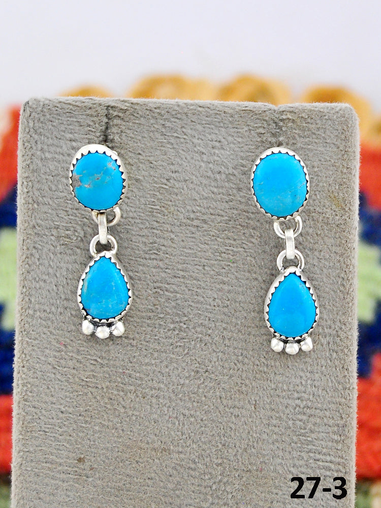 Southwest Made Kingman Turquoise & Sterling Silver Post Dangle Earrings
