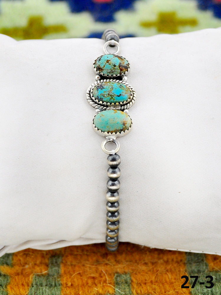 Southwest Handmade Cripple Creek Turquoise & Sterling Silver Beaded Bracelet