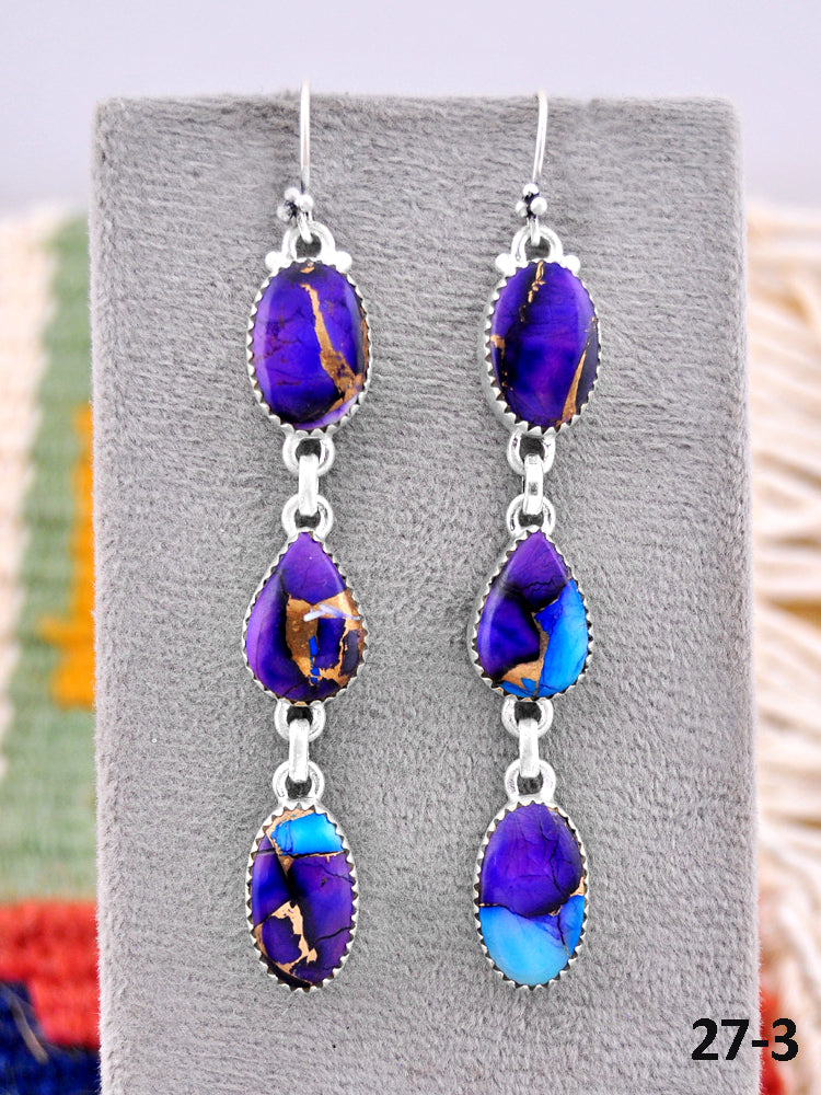 Southwest Made Purple Dahlia & Sterling Silver Hook Dangle Earrings