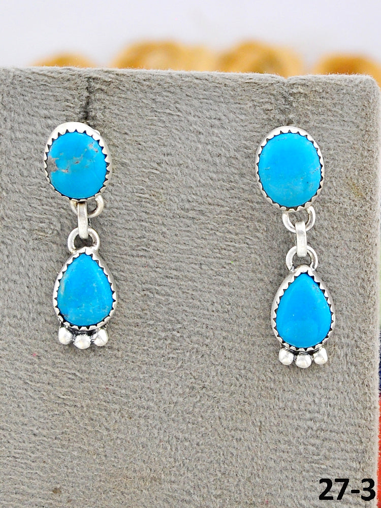 Southwest Made Kingman Turquoise & Sterling Silver Post Dangle Earrings