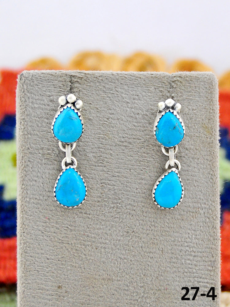 Southwest Made Kingman Turquoise & Sterling Silver Post Dangle Earrings