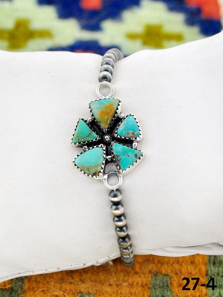 Southwest Handmade Cripple Creek Turquoise & Sterling Silver Beaded Bracelet