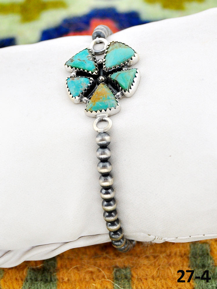 Southwest Handmade Cripple Creek Turquoise & Sterling Silver Beaded Bracelet