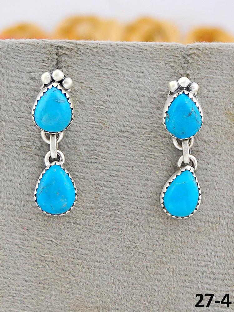Southwest Made Kingman Turquoise & Sterling Silver Post Dangle Earrings
