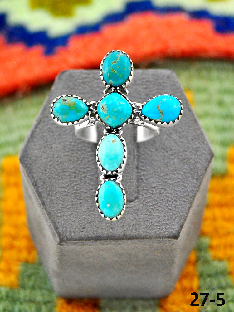 Southwest Handmade Manassa Turquoise & Sterling Silver Adjustable Ring