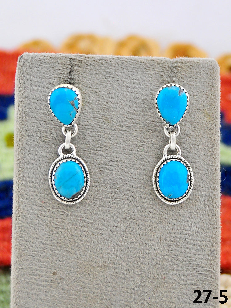Southwest Made Kingman Turquoise & Sterling Silver Post Dangle Earrings