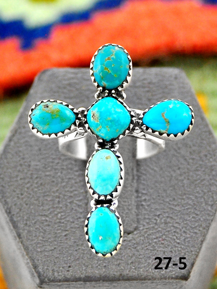 Southwest Handmade Manassa Turquoise & Sterling Silver Adjustable Ring