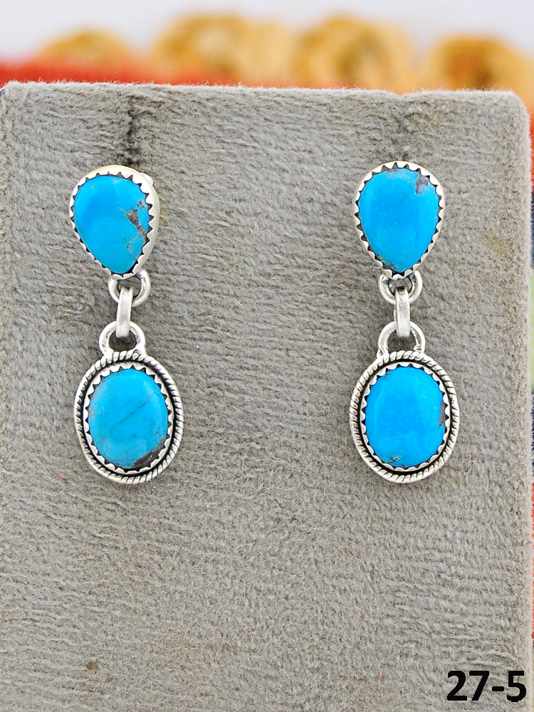Southwest Made Kingman Turquoise & Sterling Silver Post Dangle Earrings
