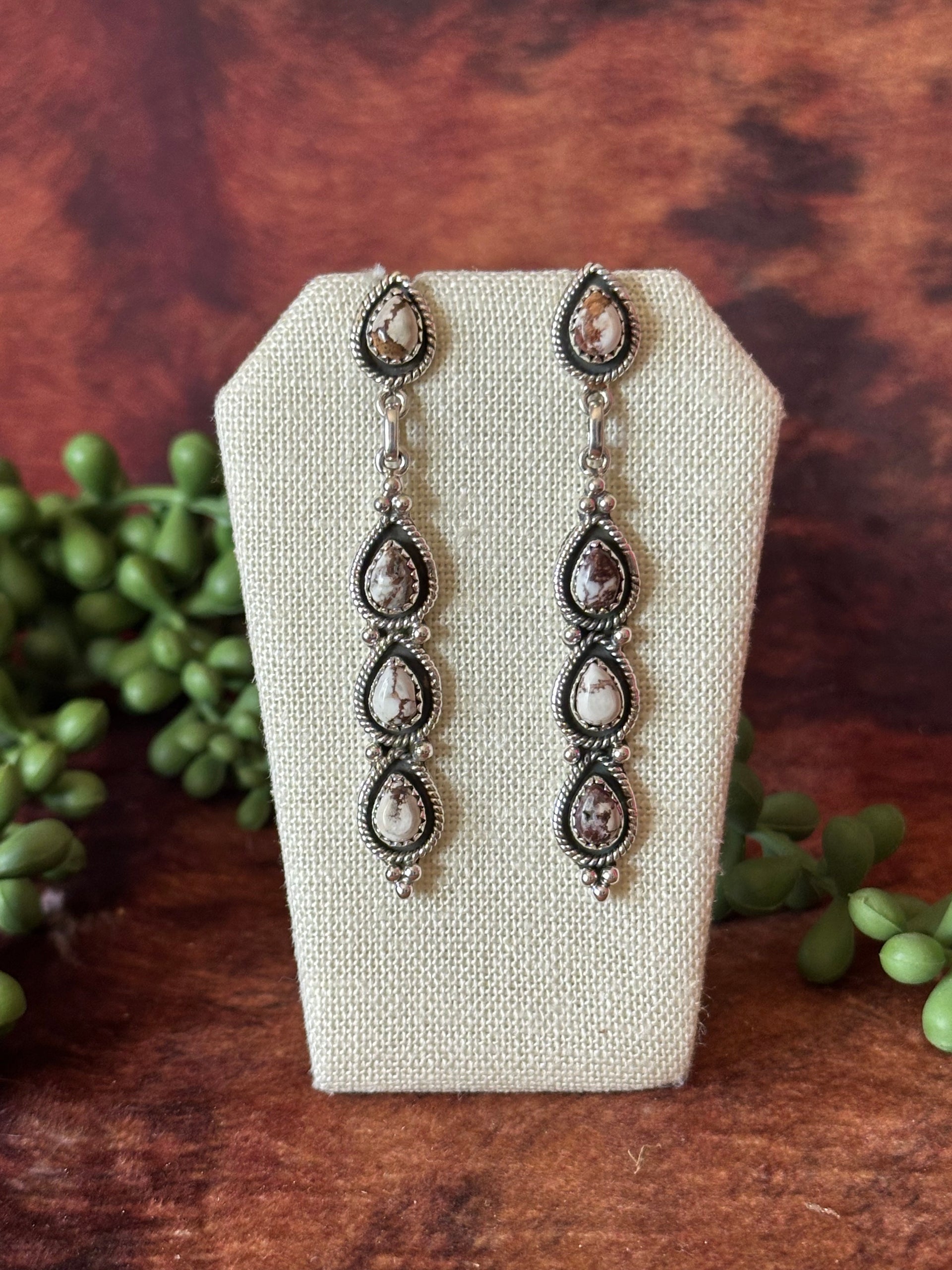 Southwest Handmade Wild Horse & Sterling Silver Post Dangle Earrings
