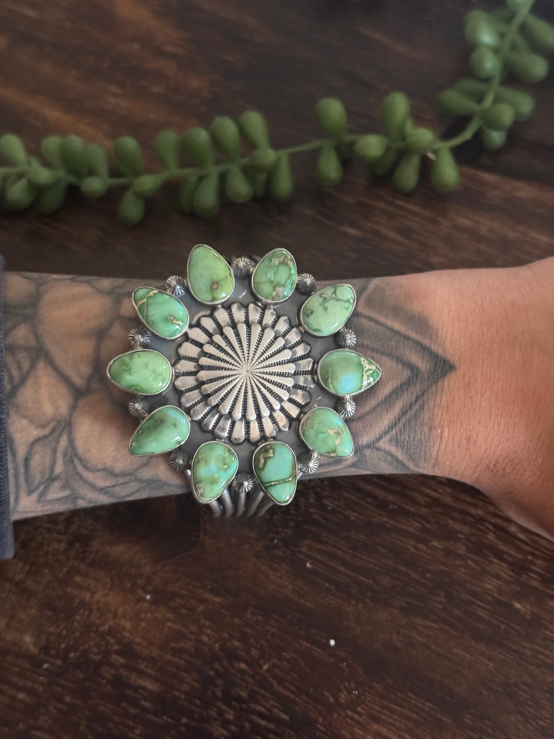 Tom Lewis Sonoran Mountain Turquoise & Sterling Silver Cluster Cuff Bracelet