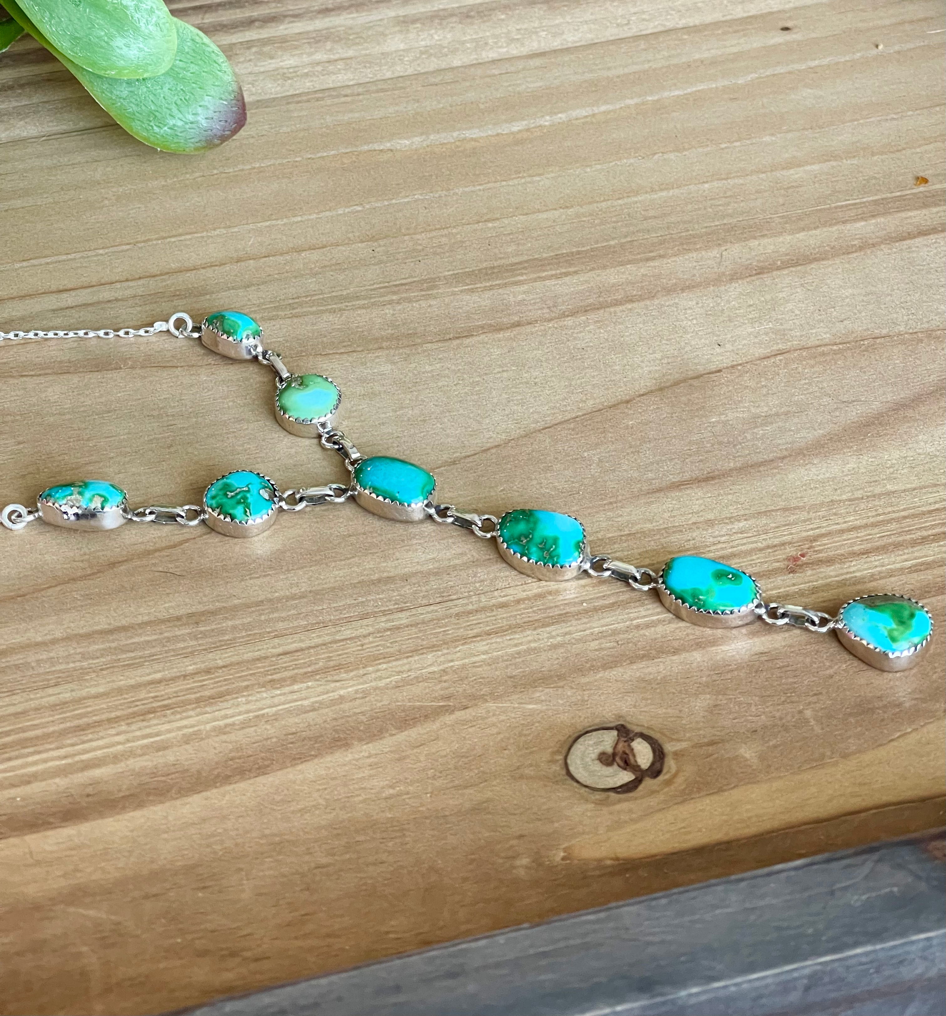 Southwest Handmade Sonoran Mountain Turquoise & Sterling Silver Lariat Necklace