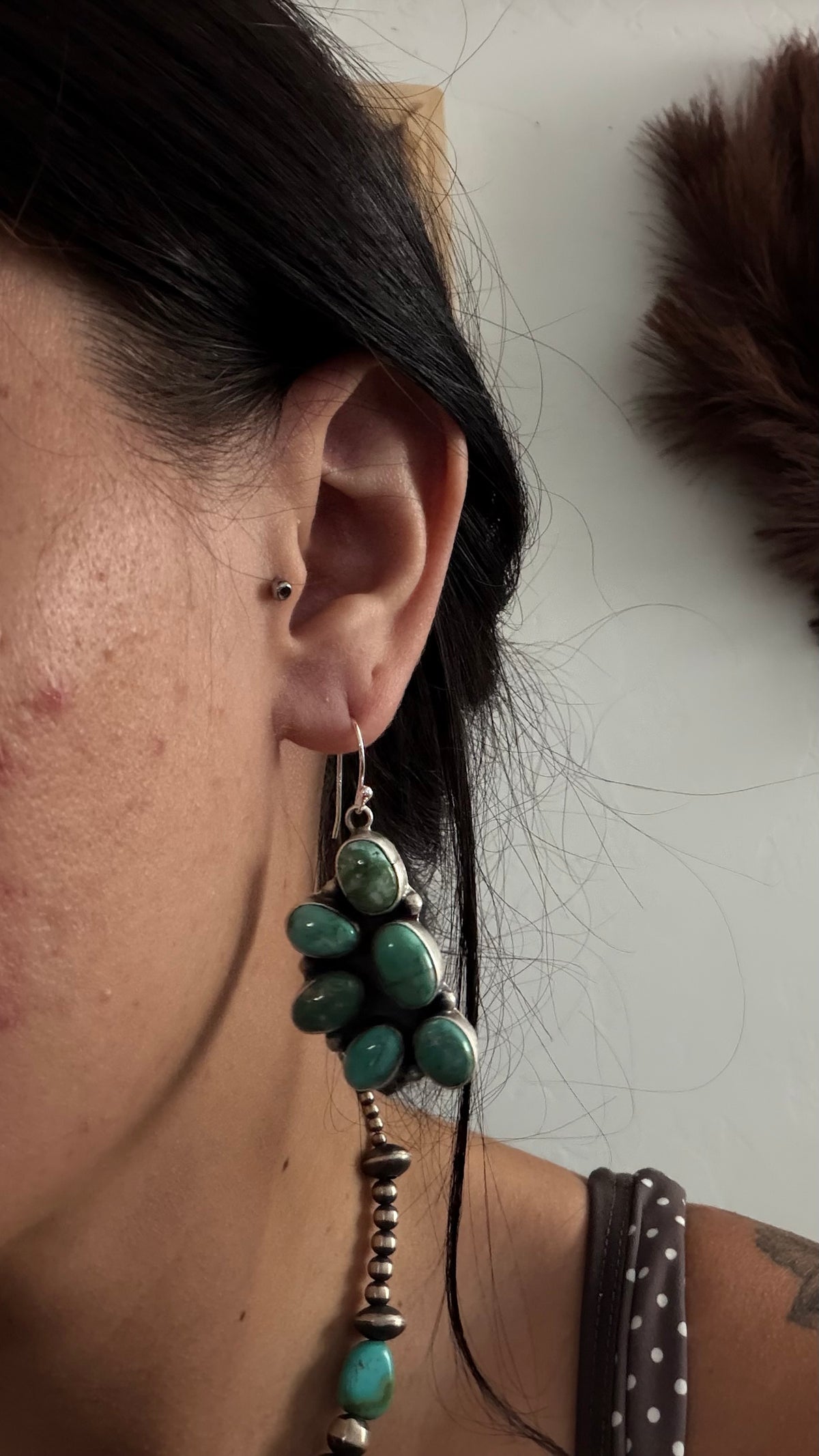 Ella Peters Green Royston Turquoise & Sterling Silver Cluster Dangle Earrings