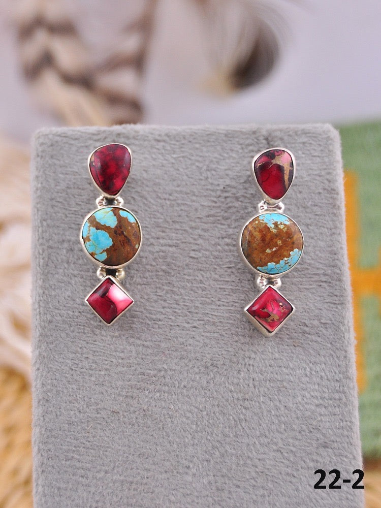 Southwest Made Multi Stone & Sterling Silver Post Earrings