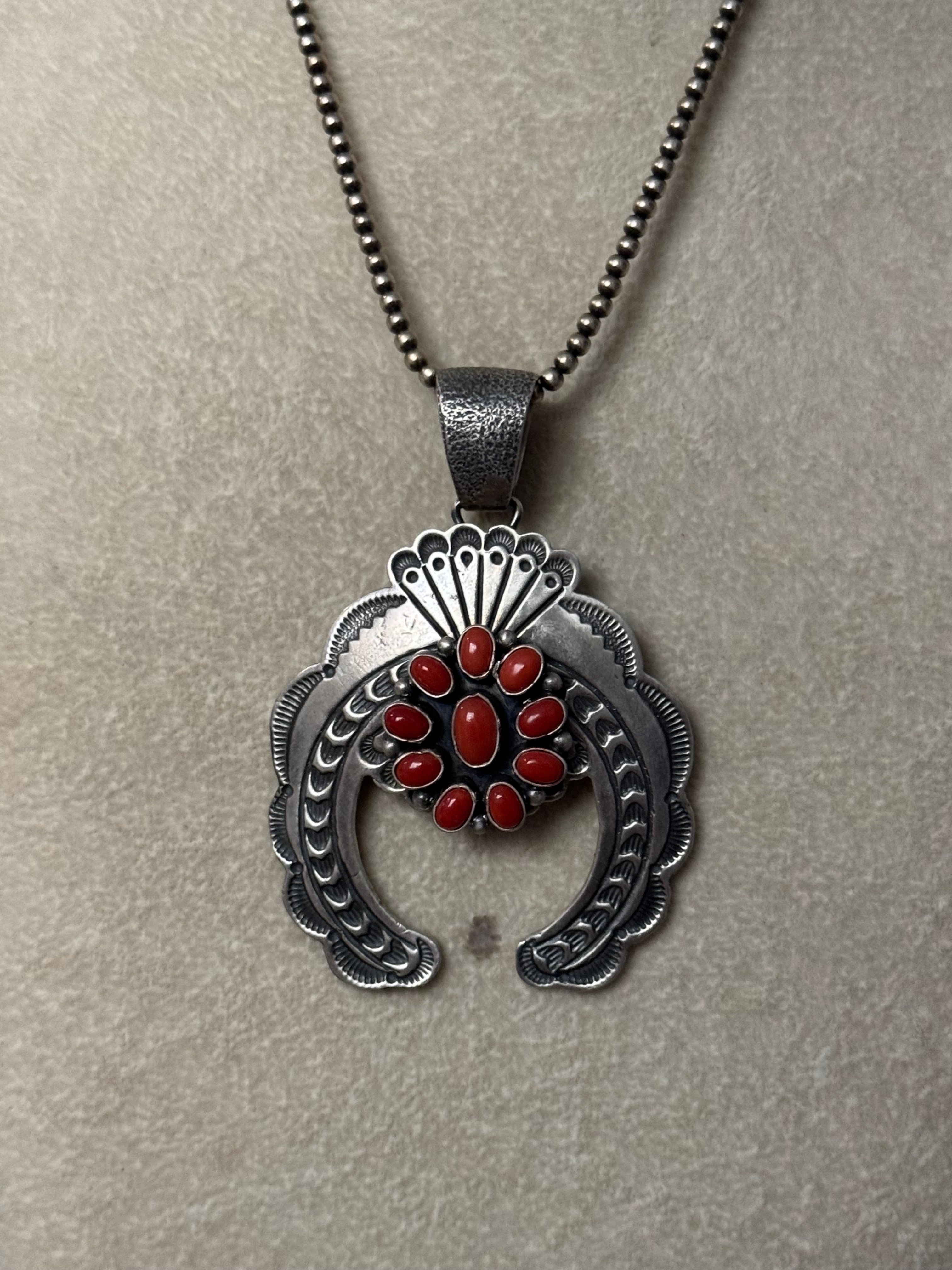 Ray Bennett Mediterranean Coral & Sterling Silver Naja Pendant