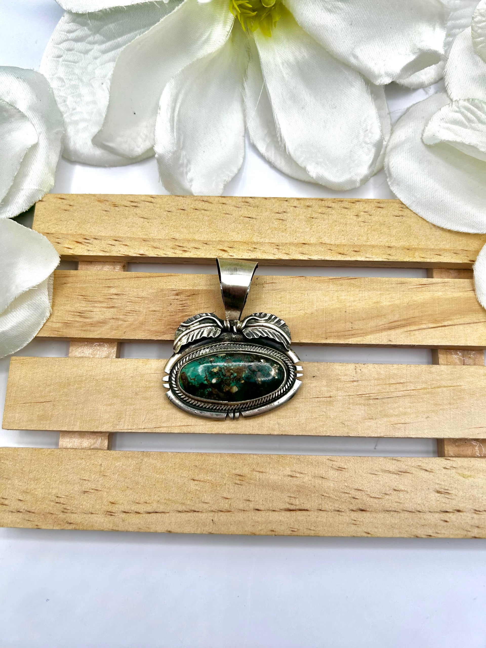 Navajo Made Thunder Mountain Turquoise & Sterling Silver Pendant