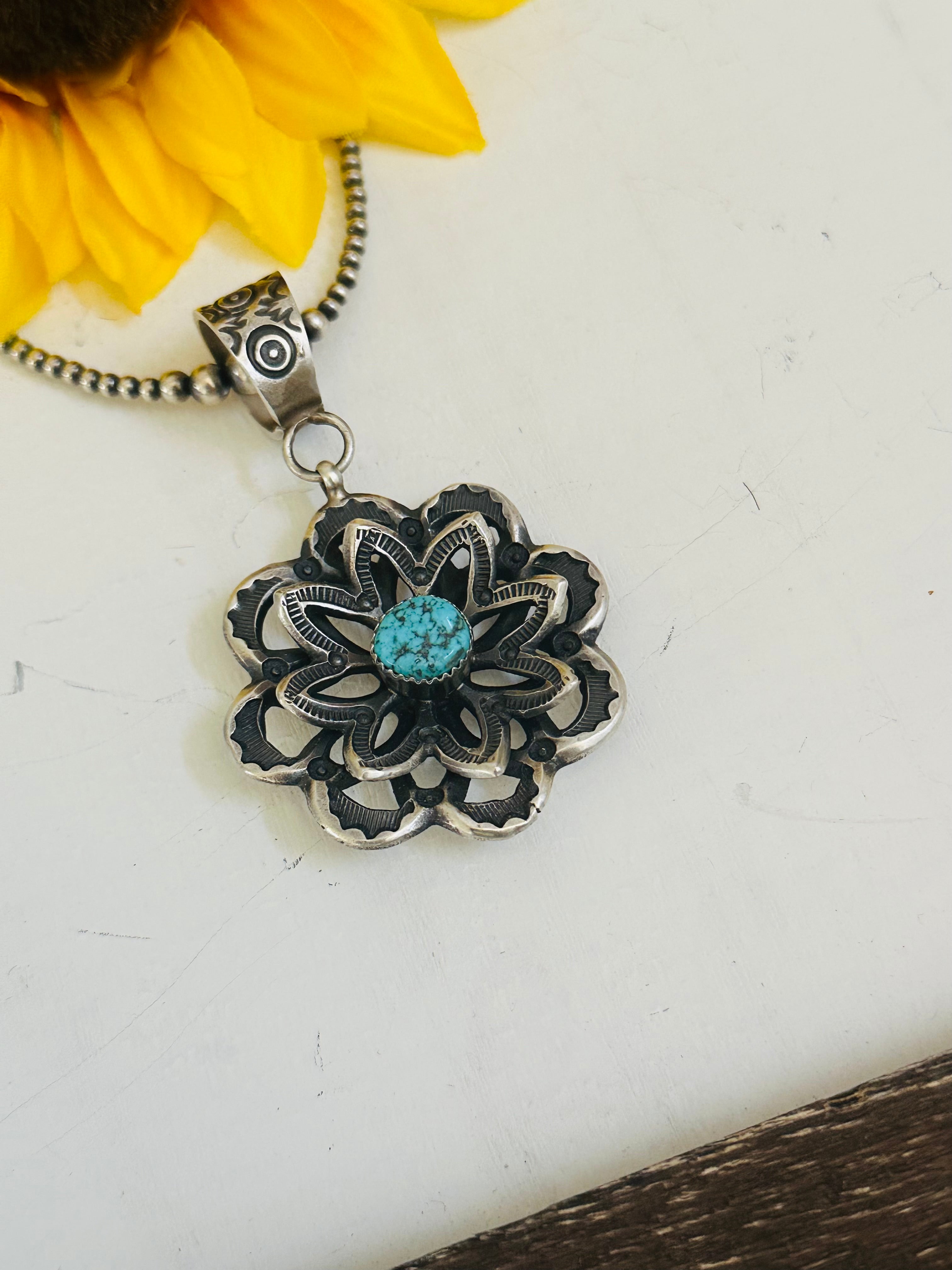 Kindale Billah Kingman Turquoise & Sterling Silver Flower Pendant