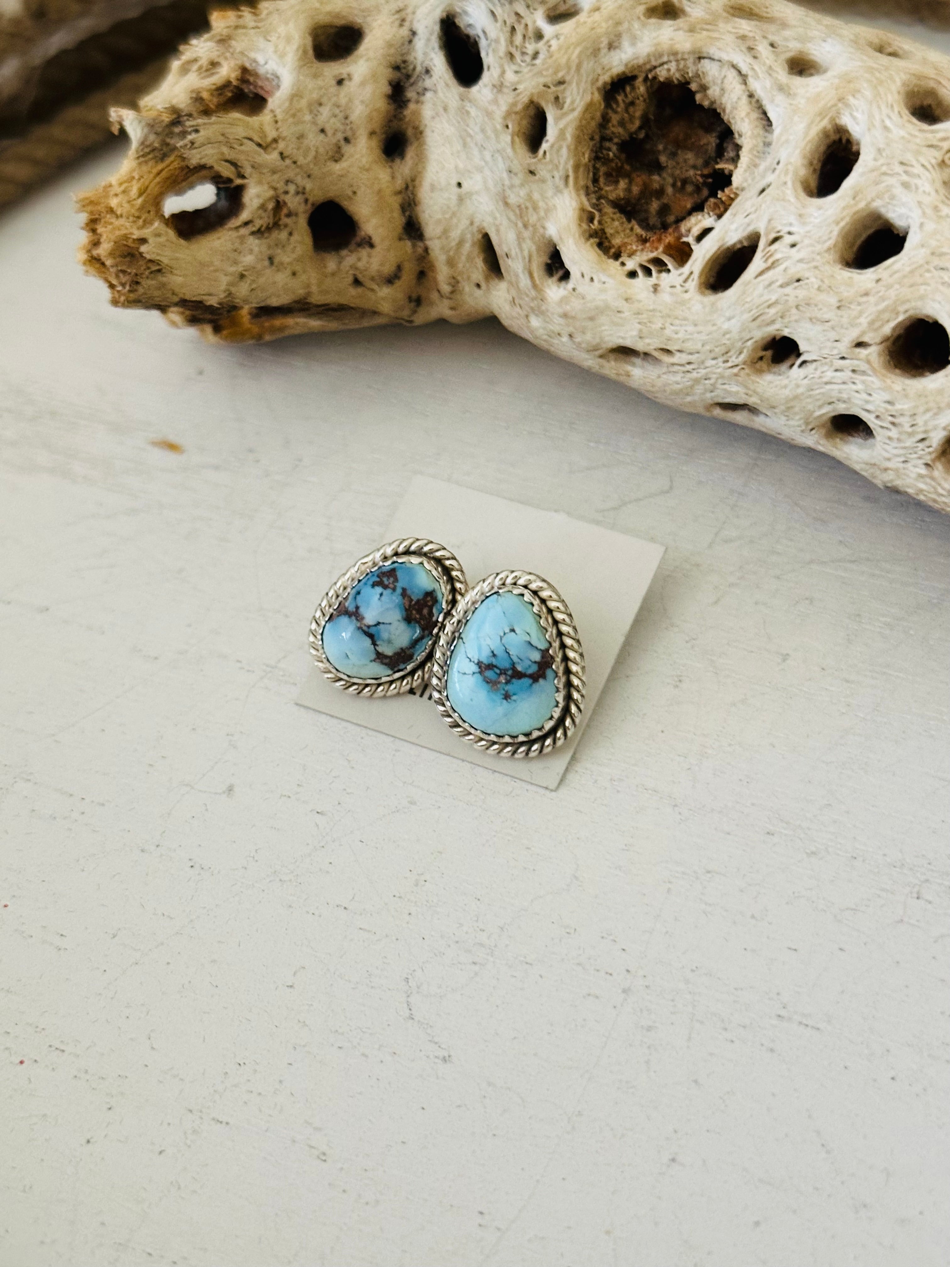 Southwest Handmade Golden Hills Turquoise & Sterling Silver Post Stud Earrings