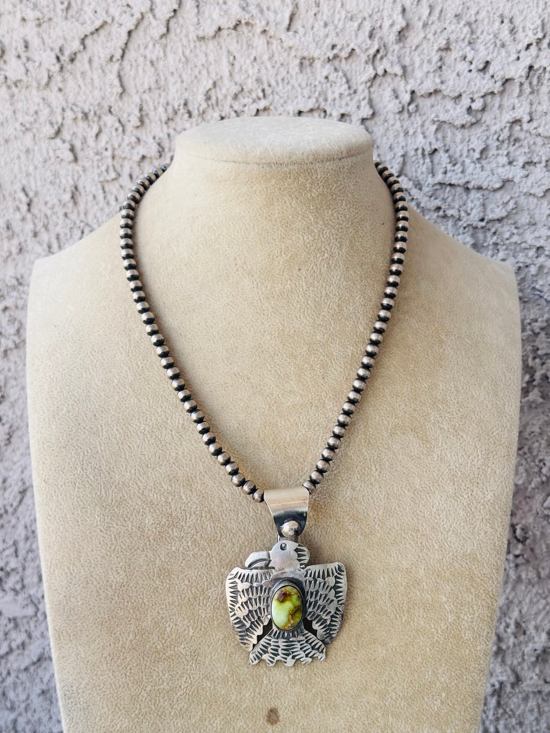 Chimney Butte Palomino Variscite & Sterling Silver Thunderbird Pendant