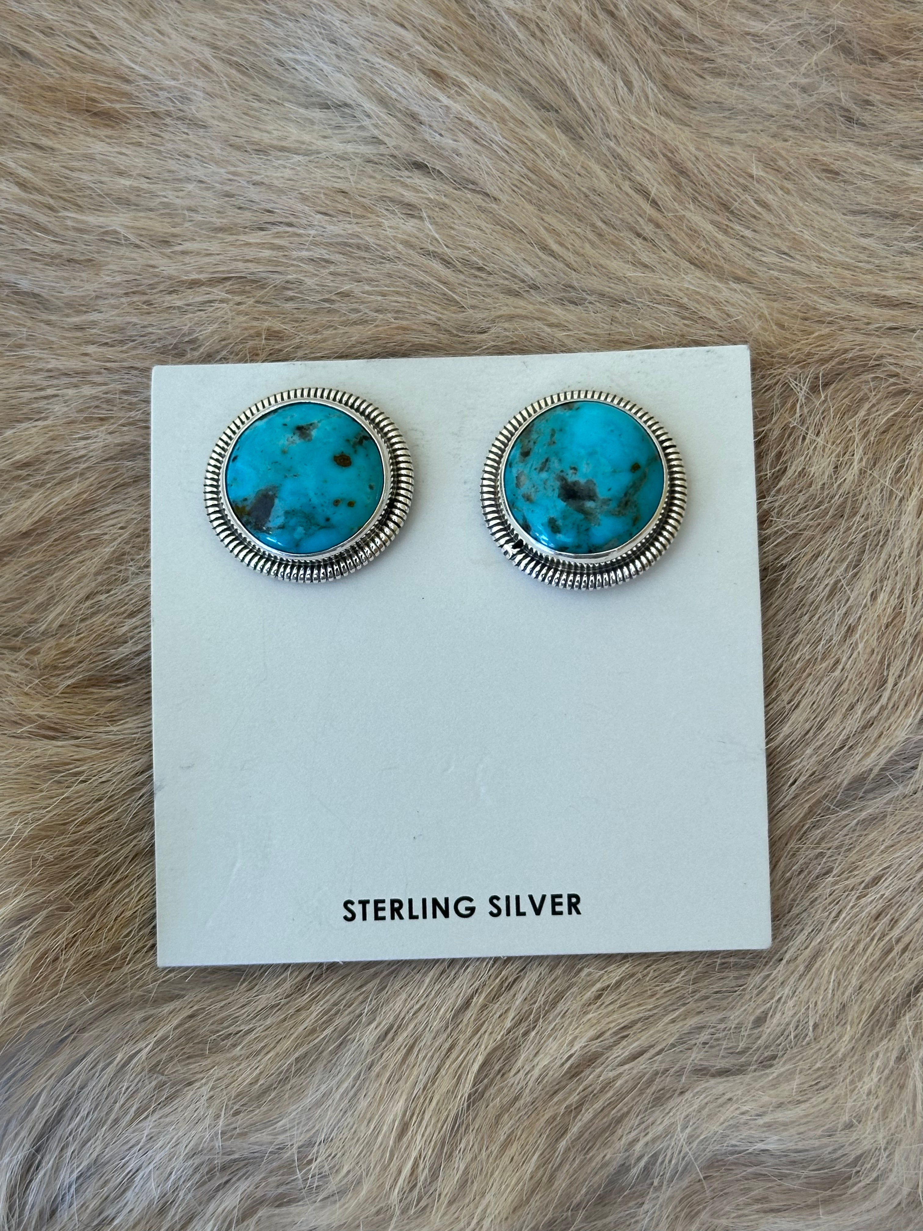 Wydell Billie Kingman Turquoise & Sterling Silver Post Dangle Earrings