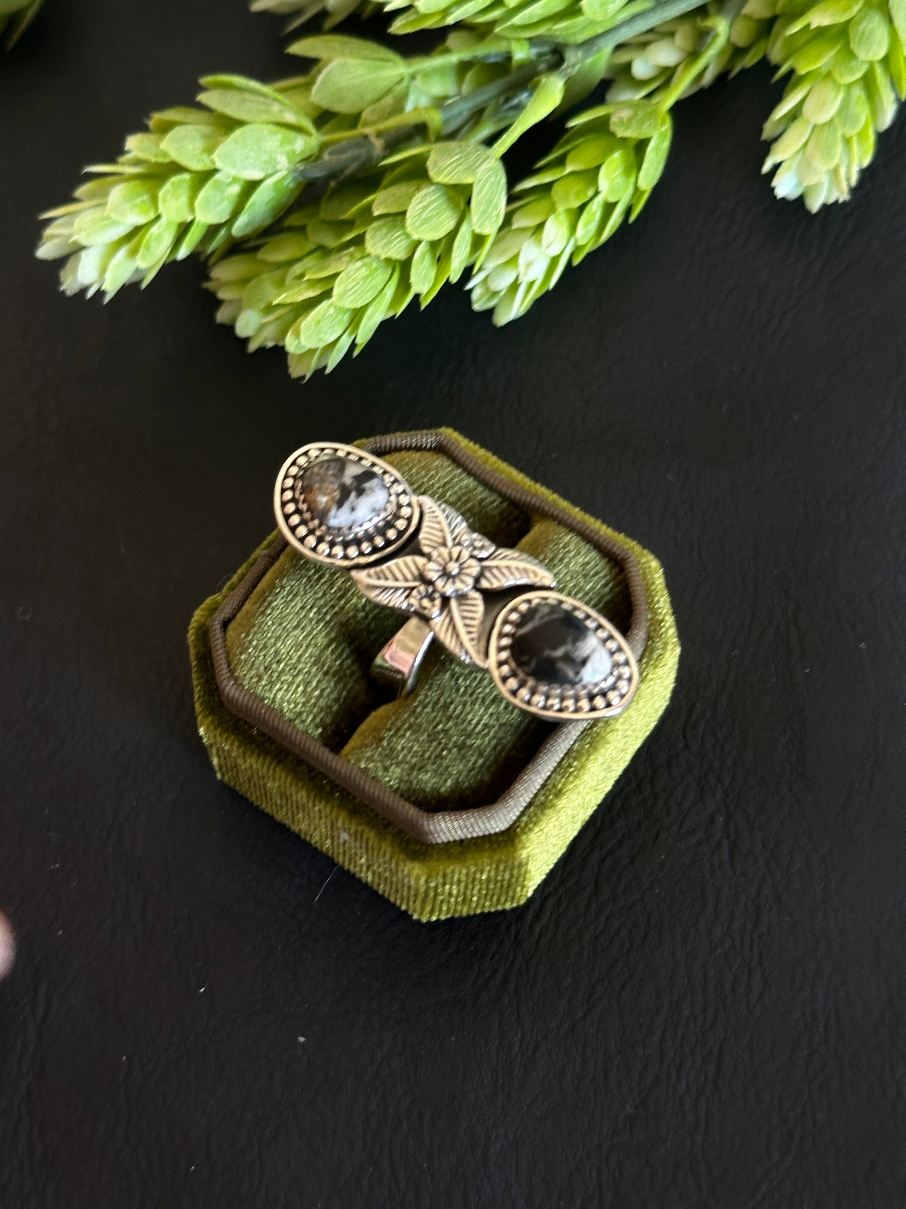 Southwest Handmade White Buffalo & Sterling Silver Adjustable Ring