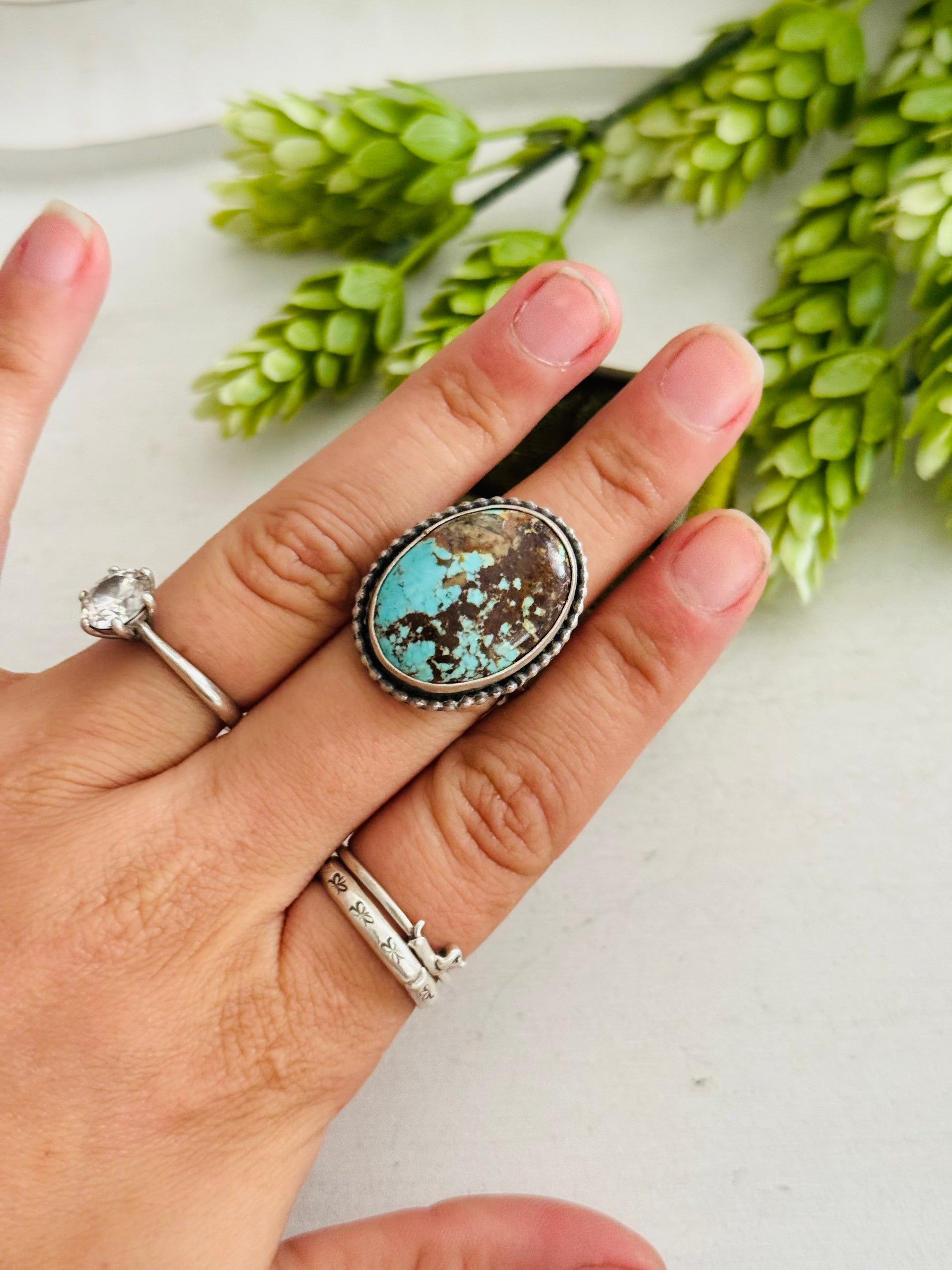 Eli Skeets #8 Turquoise & Sterling Silver Adjustable Ring