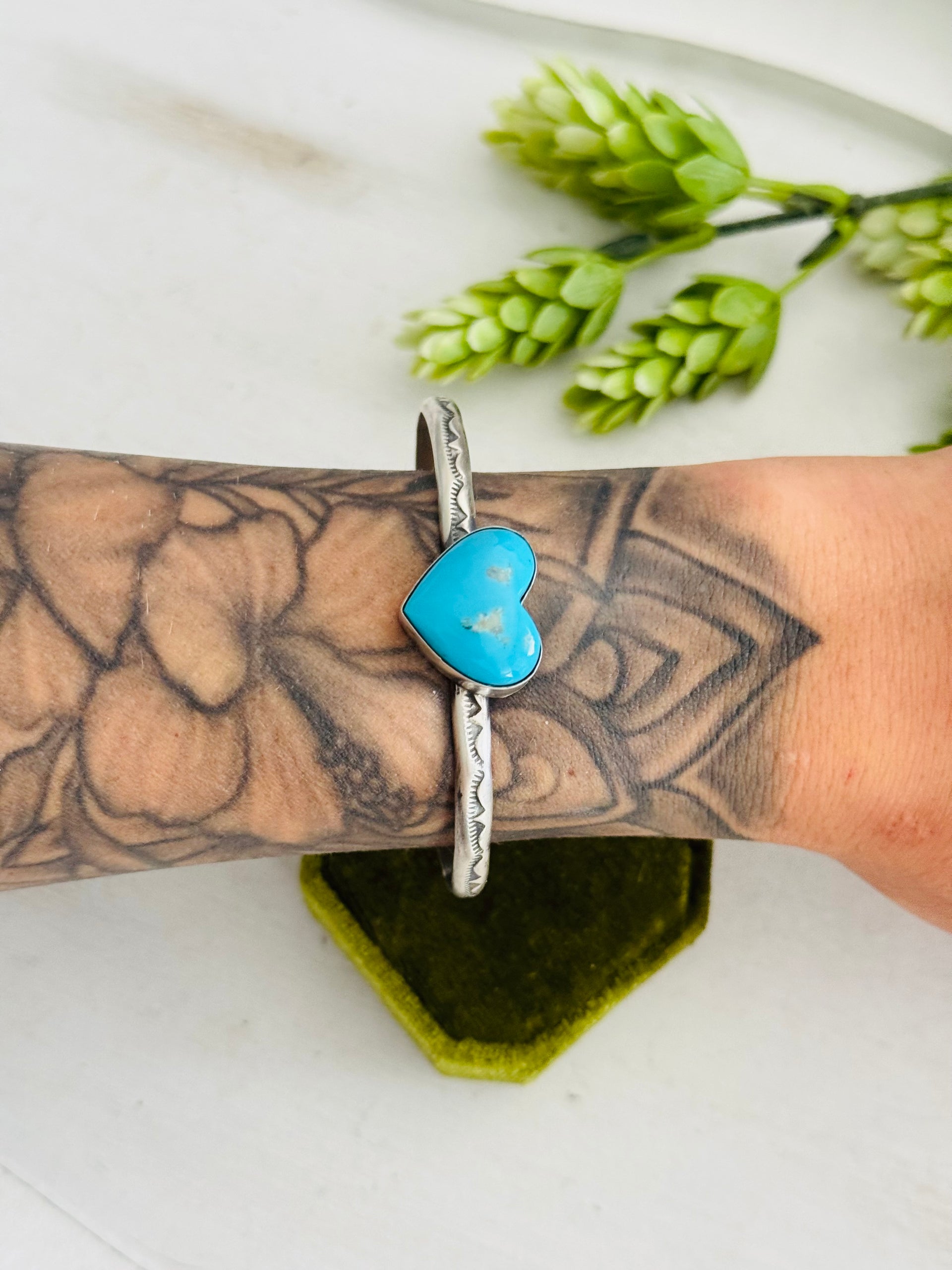 Donovan Skeets Kingman Turquoise & Sterling Silver Heart Cuff Bracelet