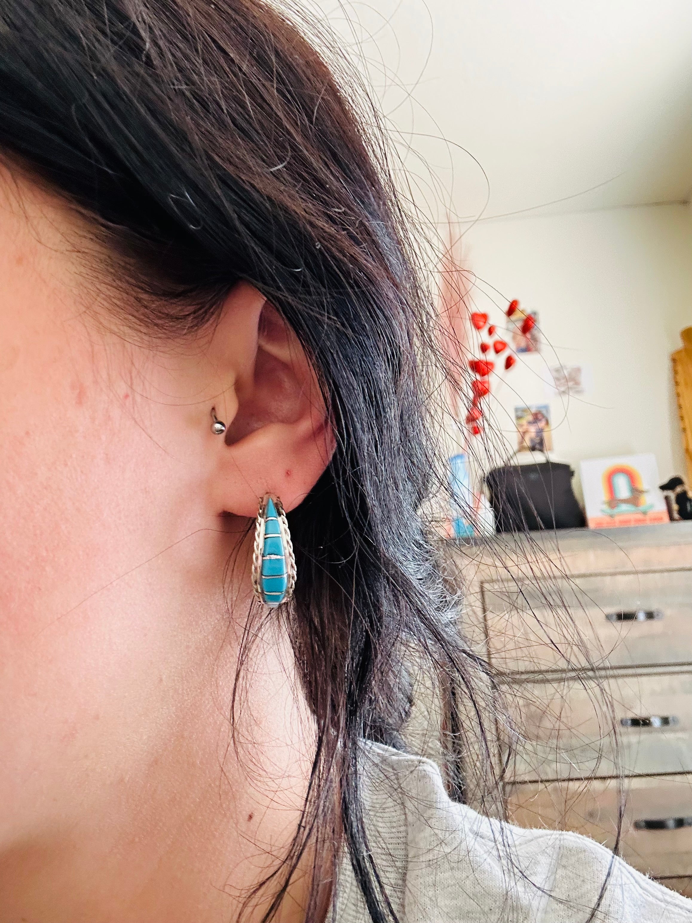 Malcom Chavez Kingman Turquoise & Sterling Silver Hoop Earrings