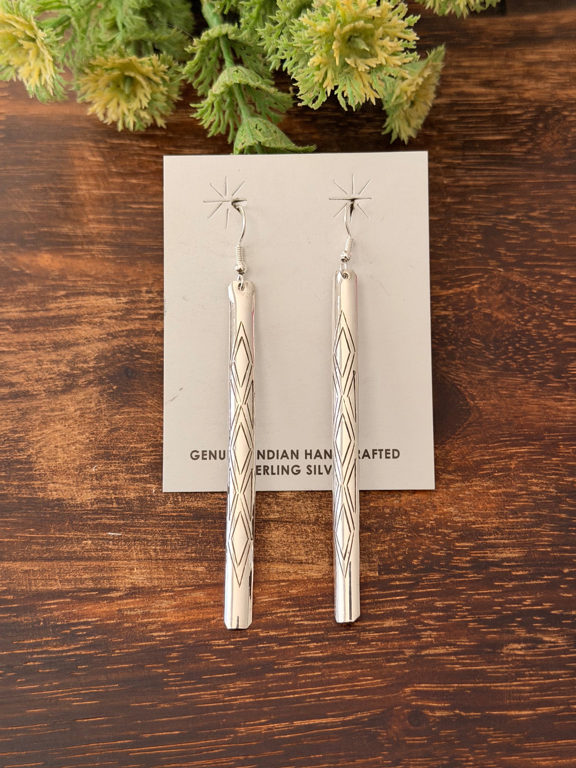 Navajo Made Sterling Silver Stamped Dangle Earrings