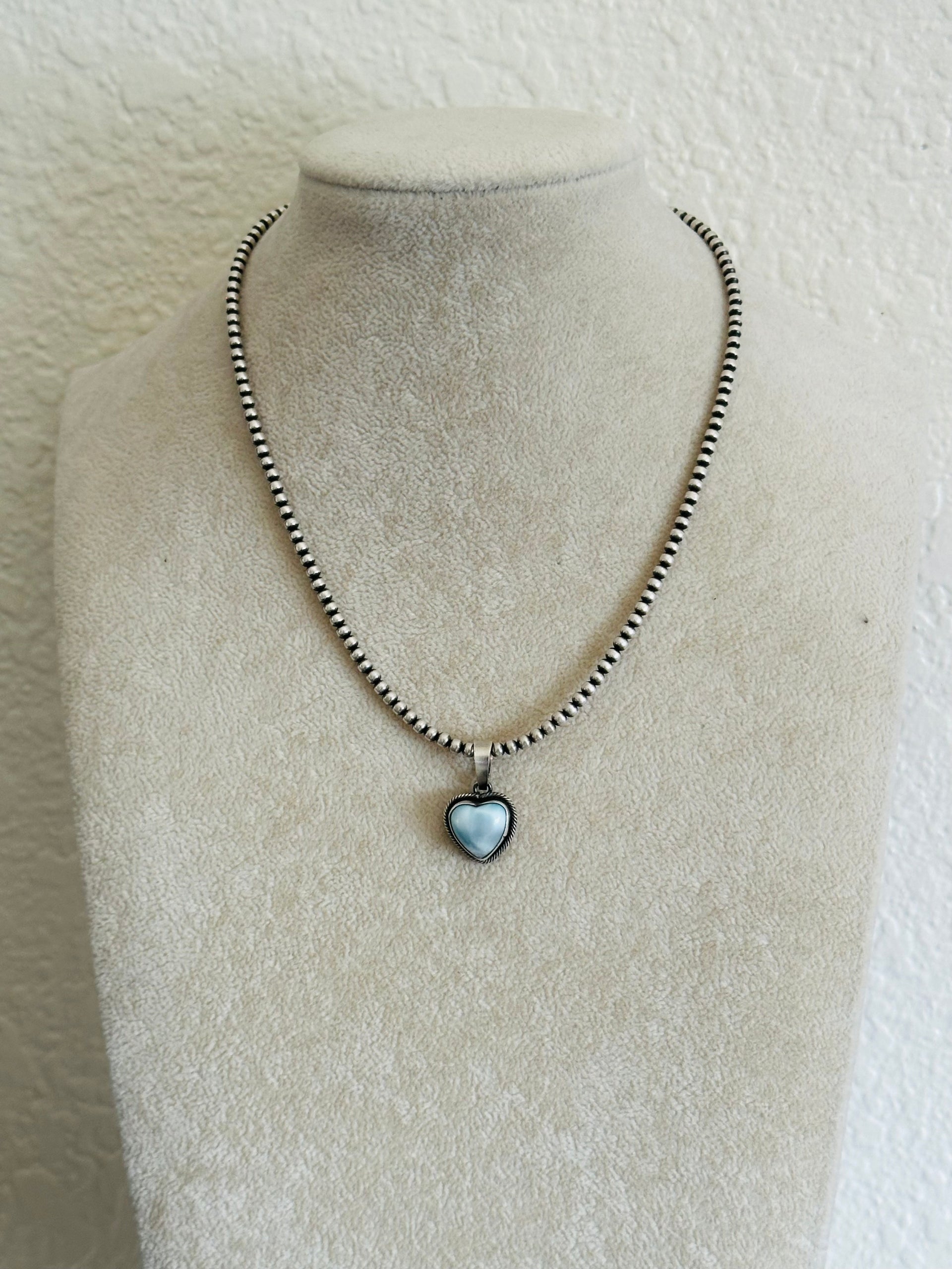Navajo Handmade Larimar & Sterling Silver Heart Pendant