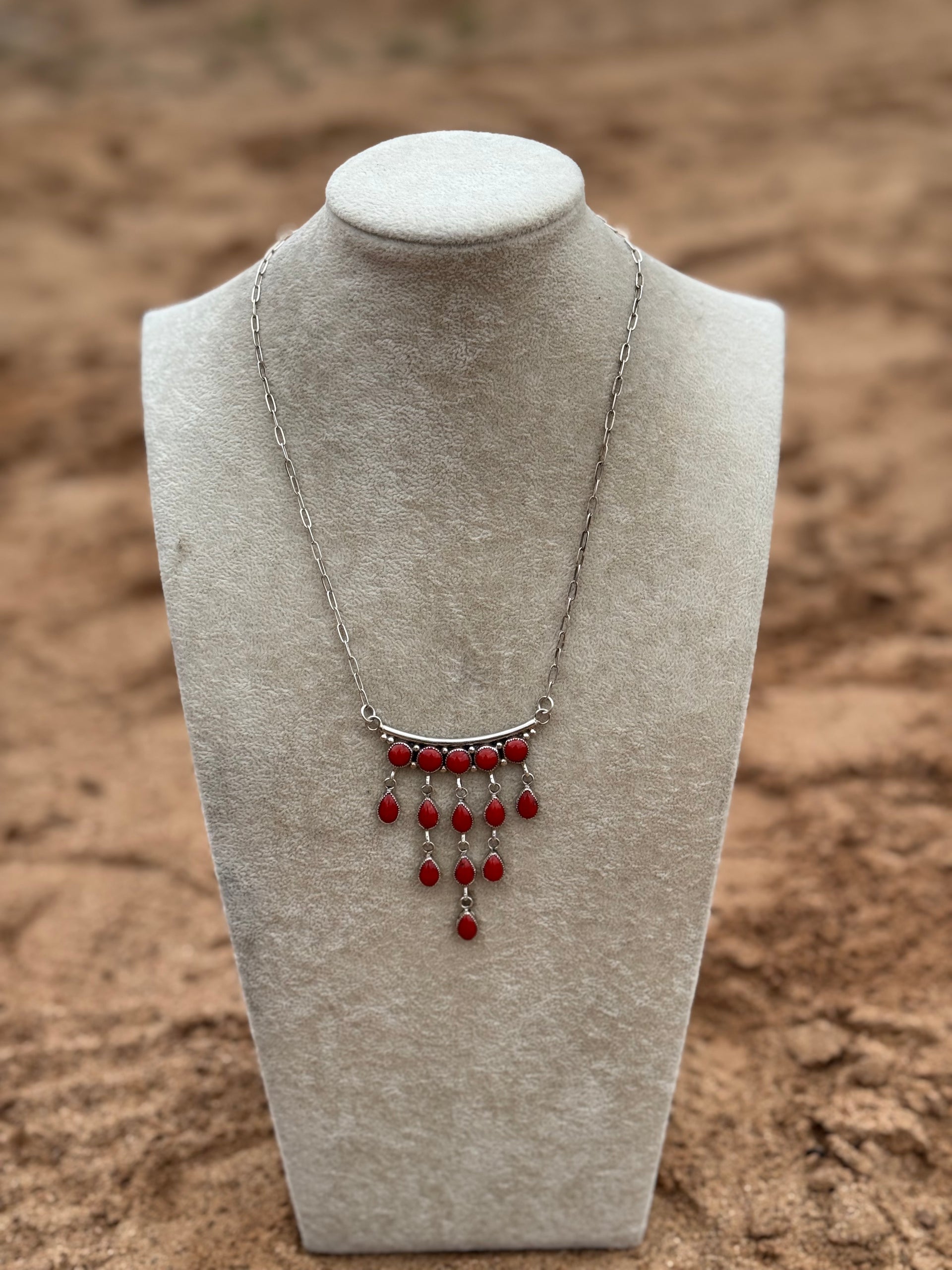 Anna Spencer Natural Coral & Sterling Silver Necklace Set