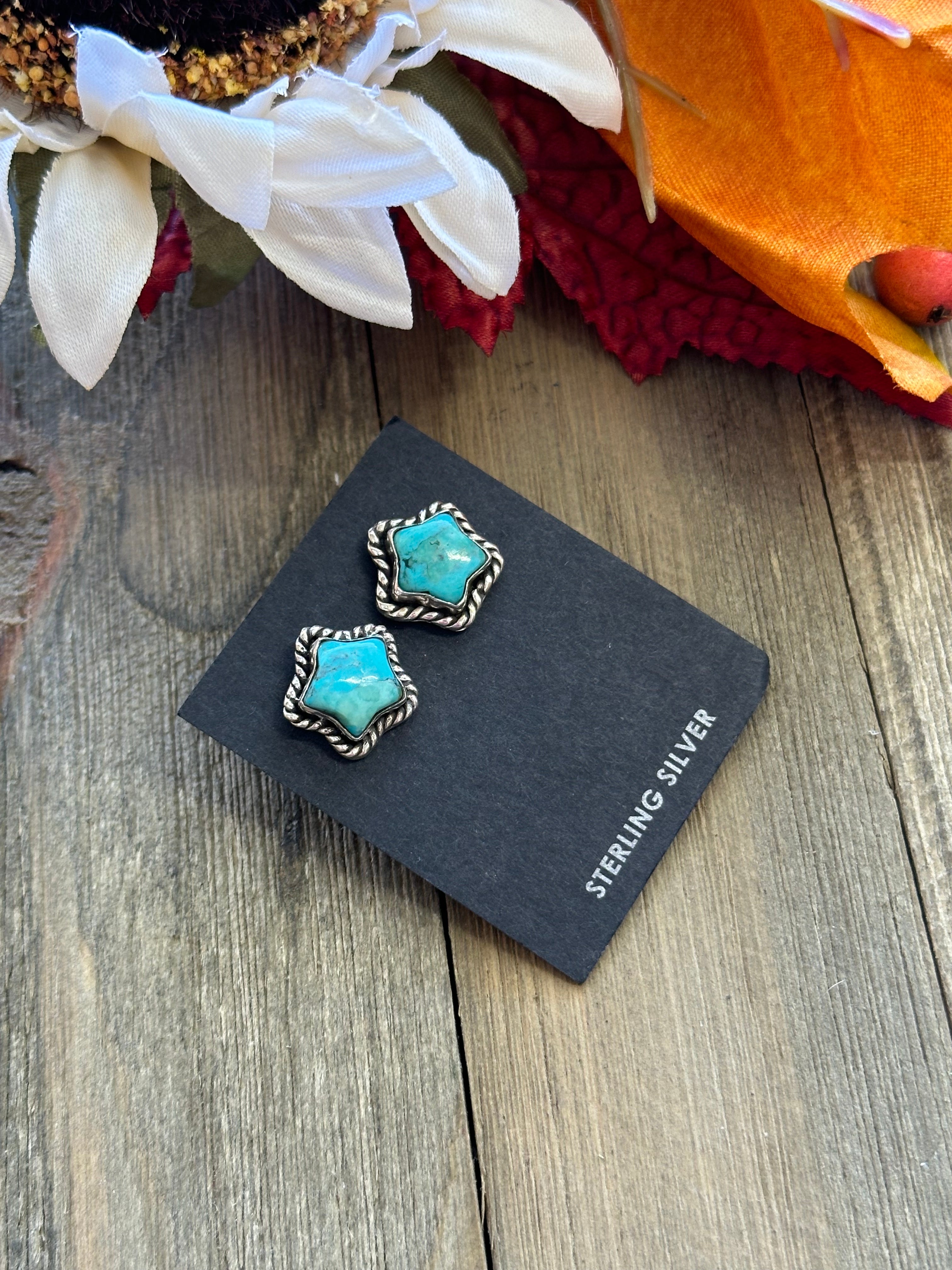 Southwest Handmade Mohave Turquoise & Sterling Silver Star Post Earrings