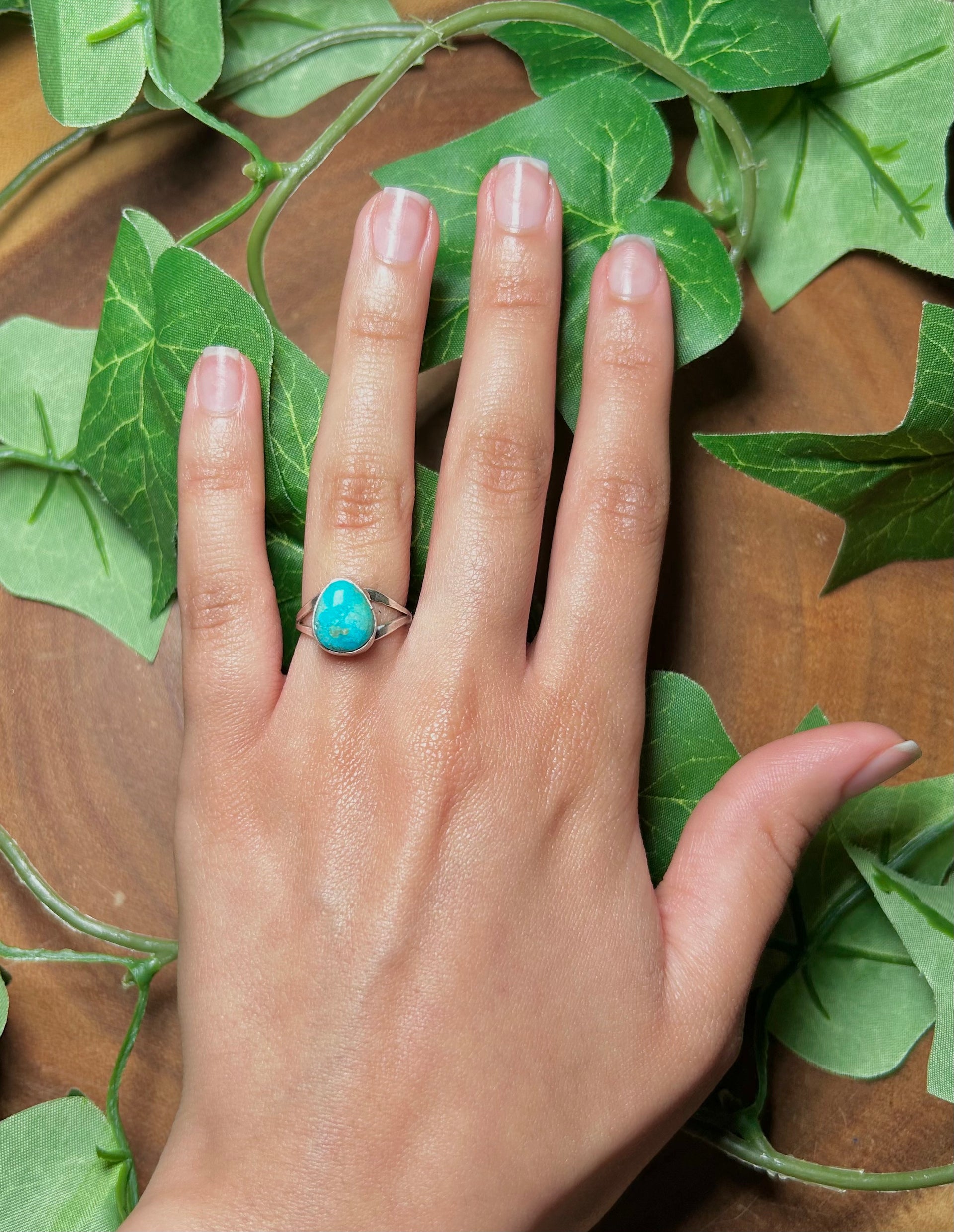 Navajo Made Kingman Turquoise & Sterling Sliver Cluster Ring Size 5