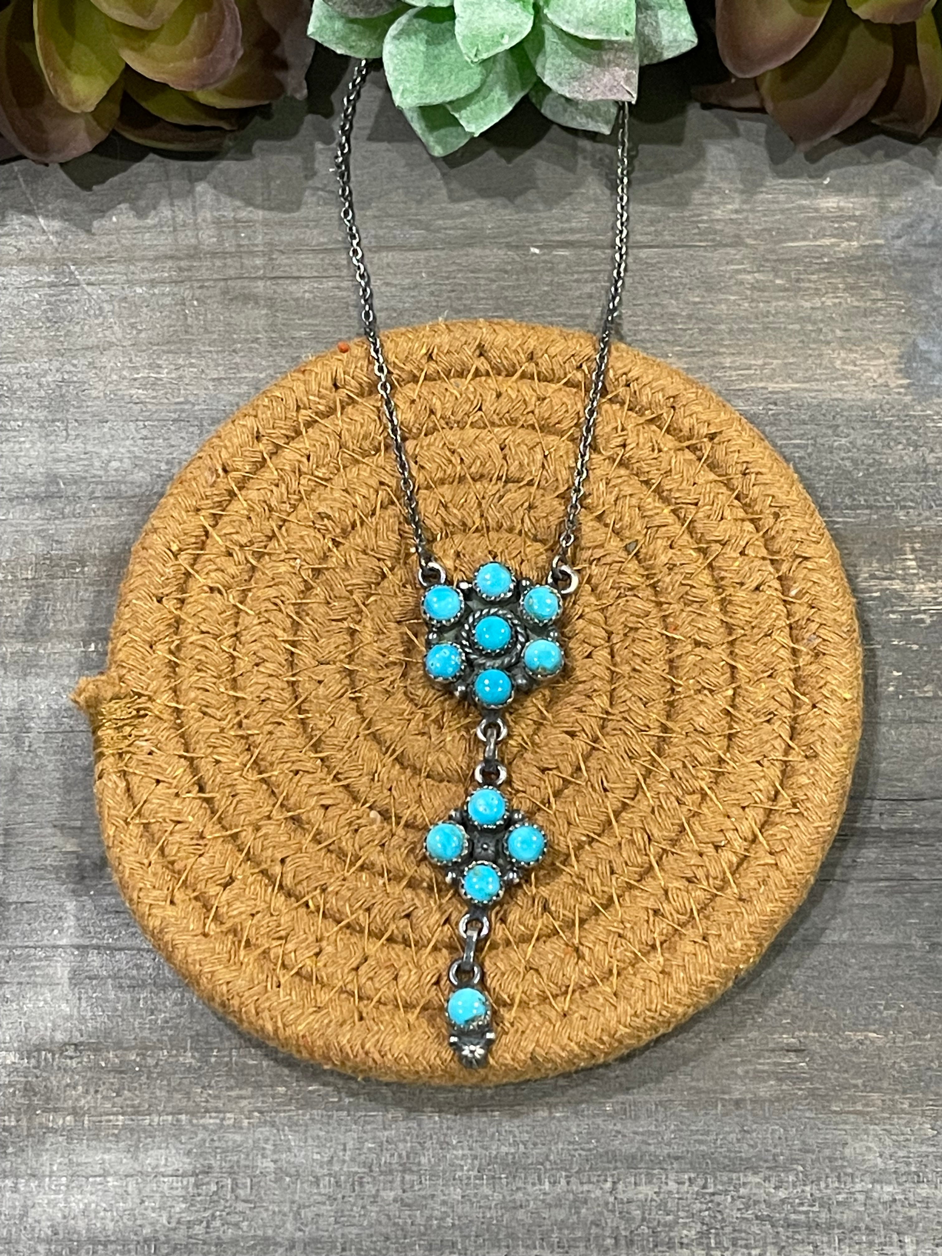 Southwest Handmade Sonoran Mountain Turquoise & Sterling Cluster Necklace