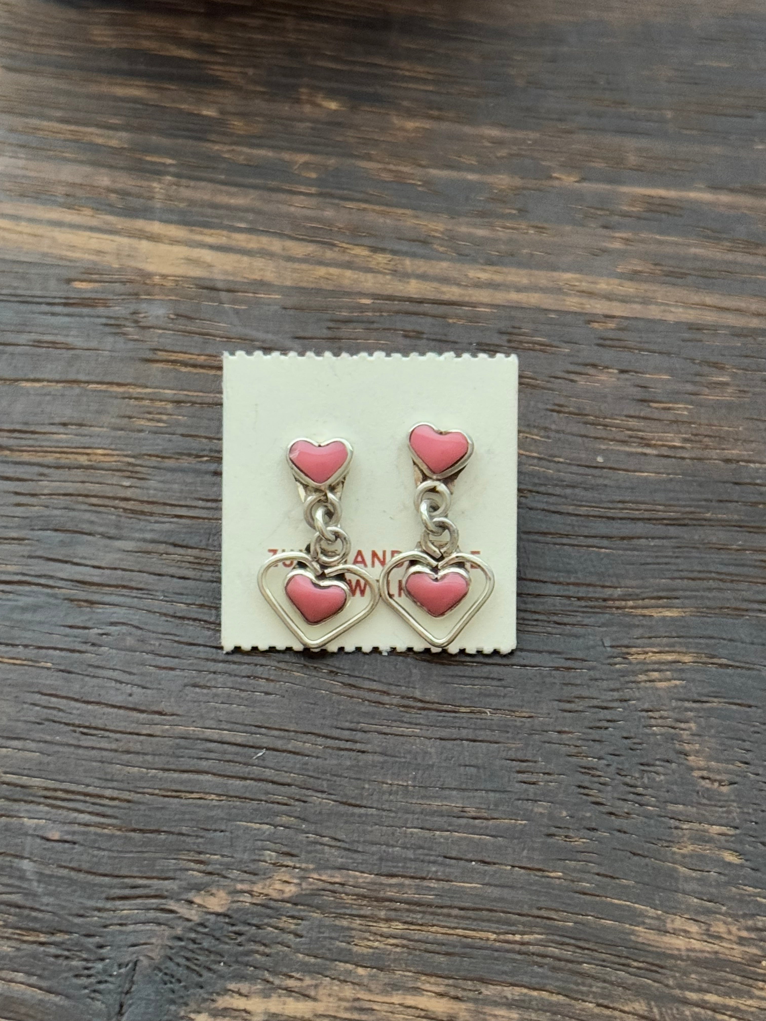 Zuni Made Sterling Silver Inlay Heart Earrings