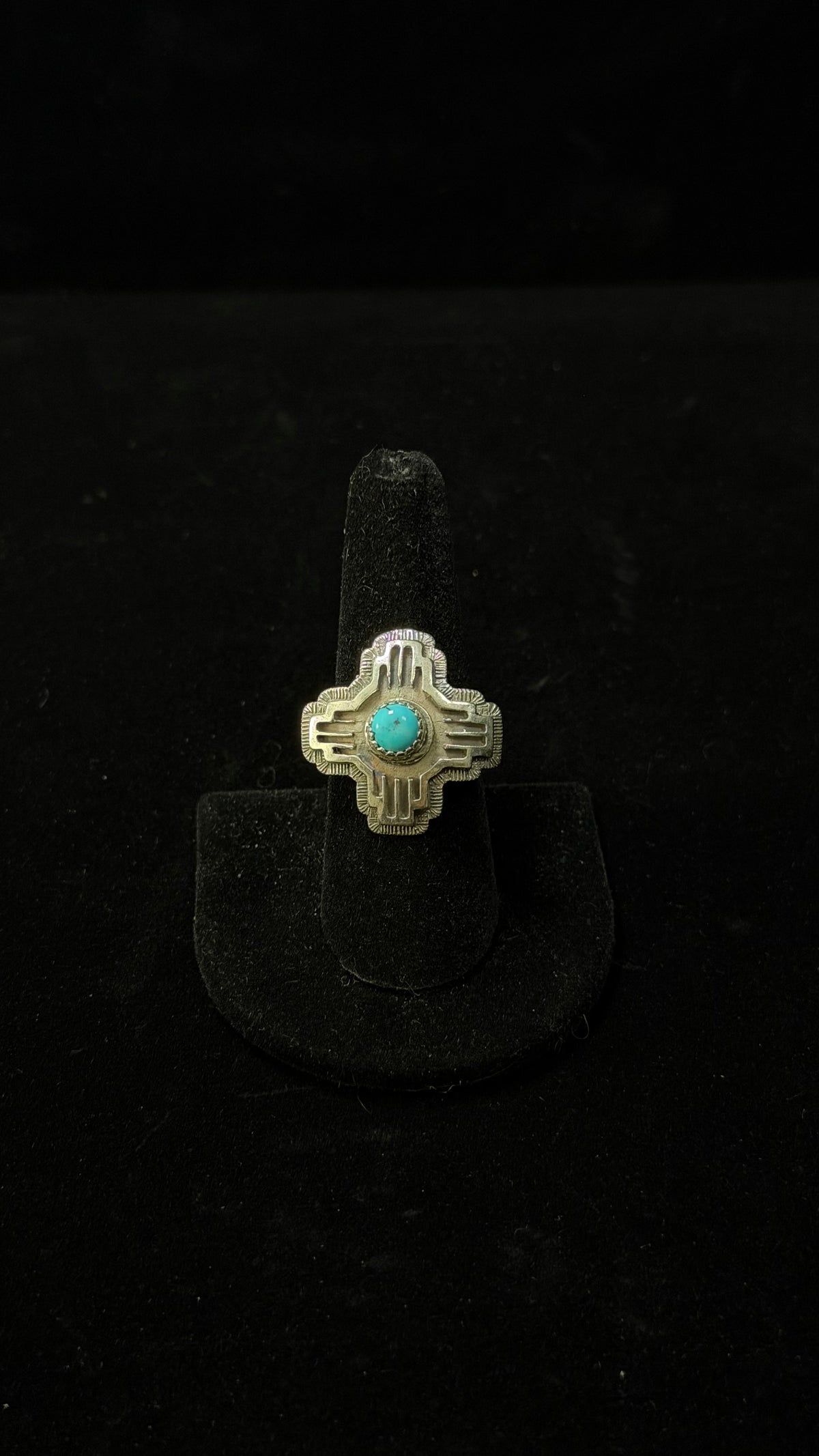 Navajo Made Kingman Turquoise & Sterling Silver Zia Rings
