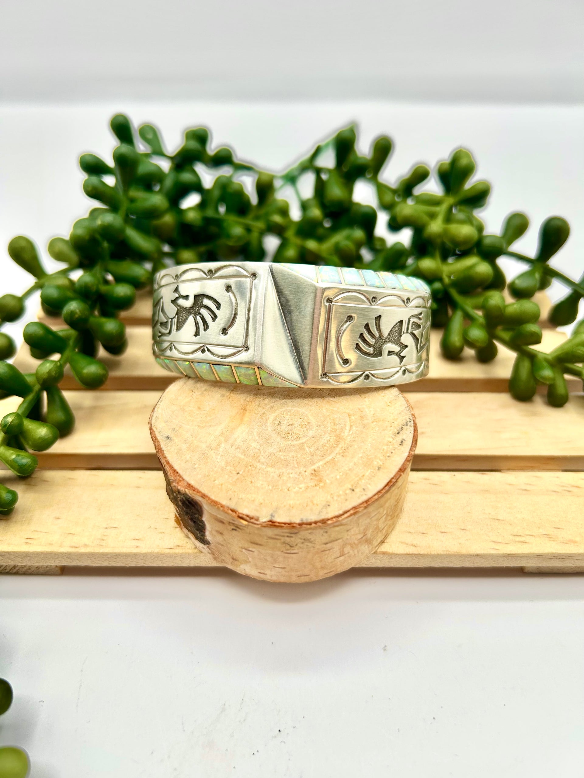 Navajo Made Opal & Sterling Silver Cuff Bracelet