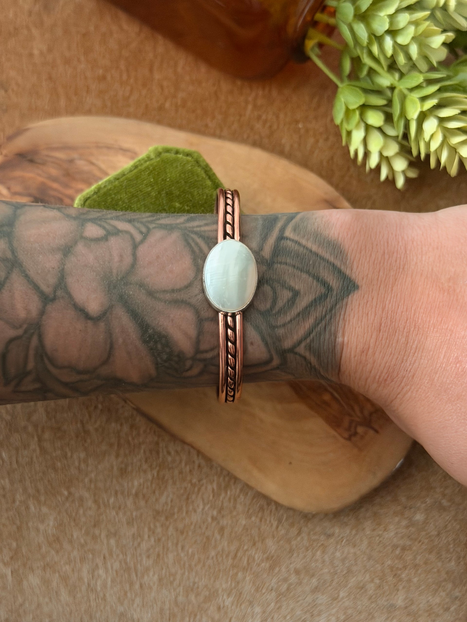 Navajo Made Fresh Water Pearl & Copper Cuff Bracelet