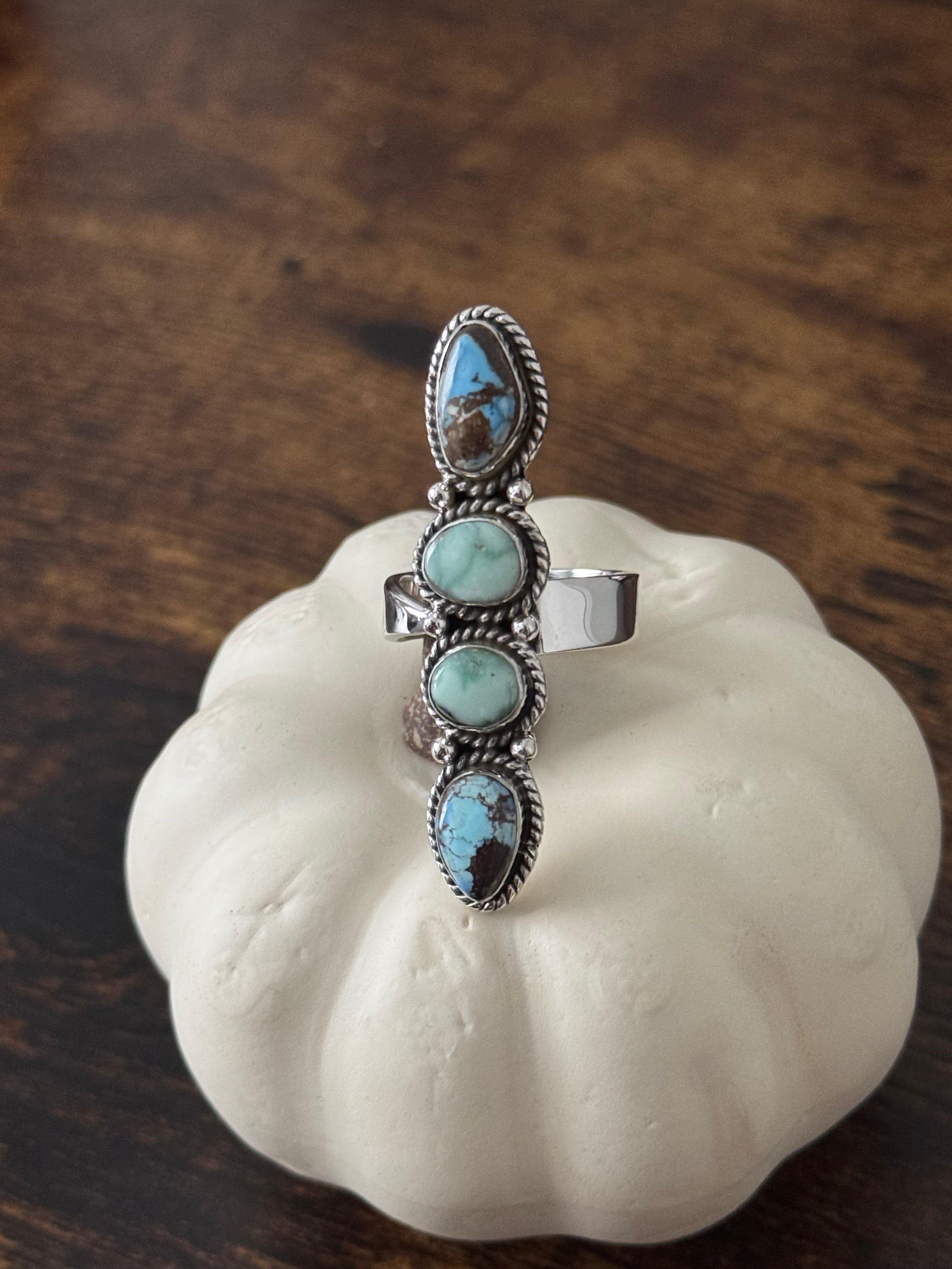 Southwest Handmade Multi Stone & Sterling Silver Adjustable Cluster Ring