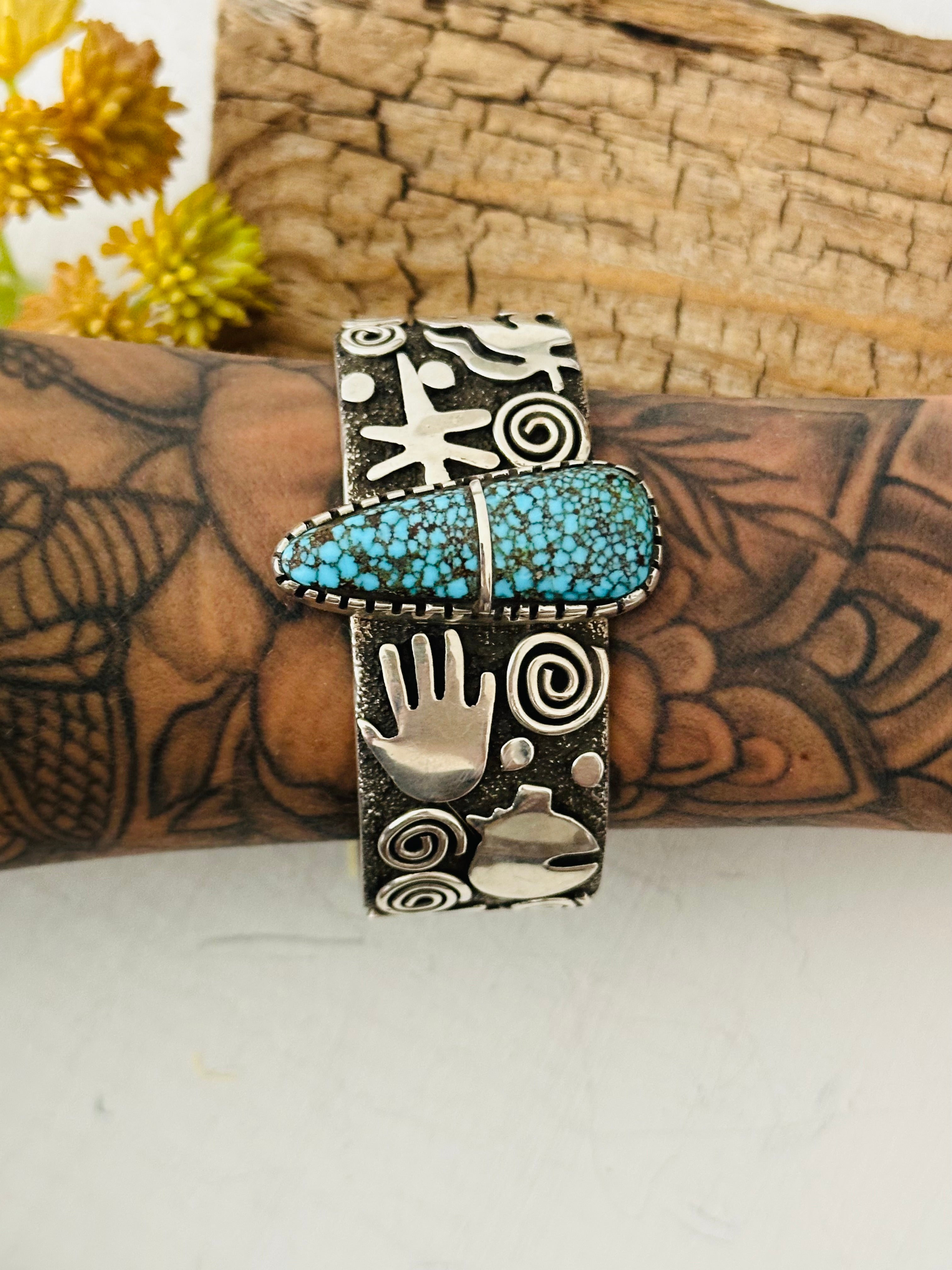 Alex Sanchez Kingman Spiderweb Turquoise & Sterling Silver Cuff Bracelet