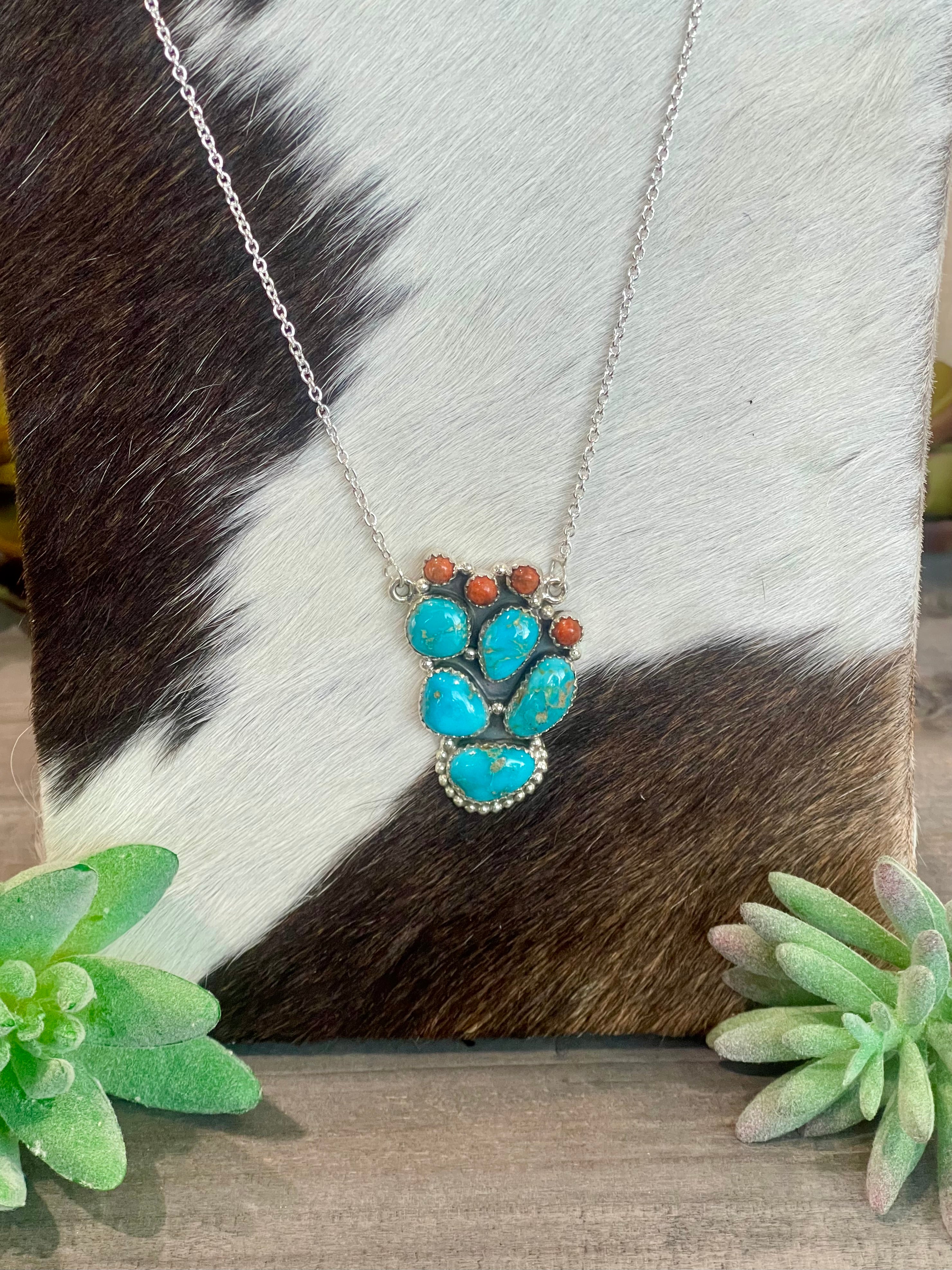 Southwest Handmade Sonoran Mountain Turquoise & Sterling Silver Cluster Necklace