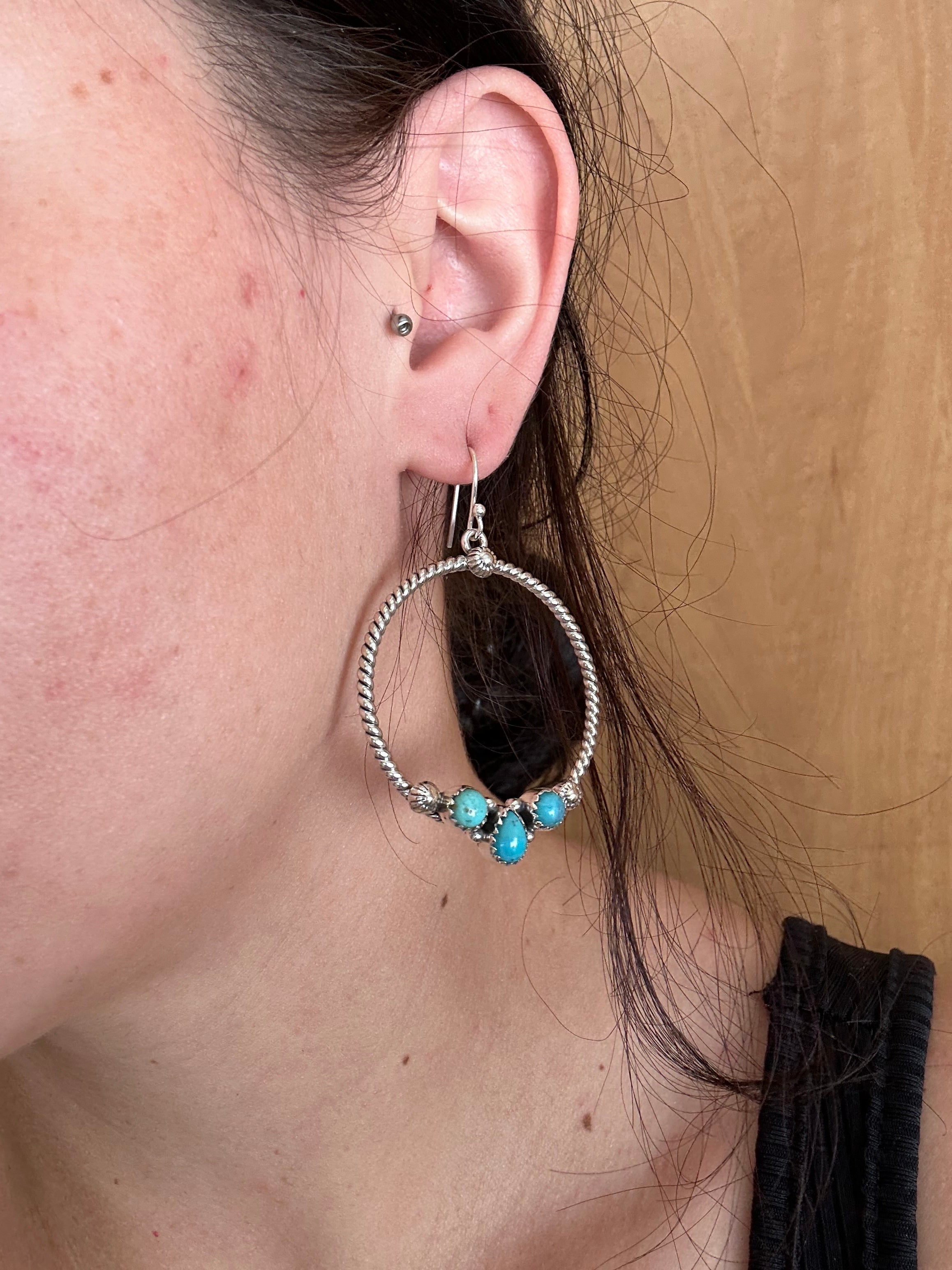 Southwest Handmade Kingman Turquoise & Sterling Silver Dangle Earrings