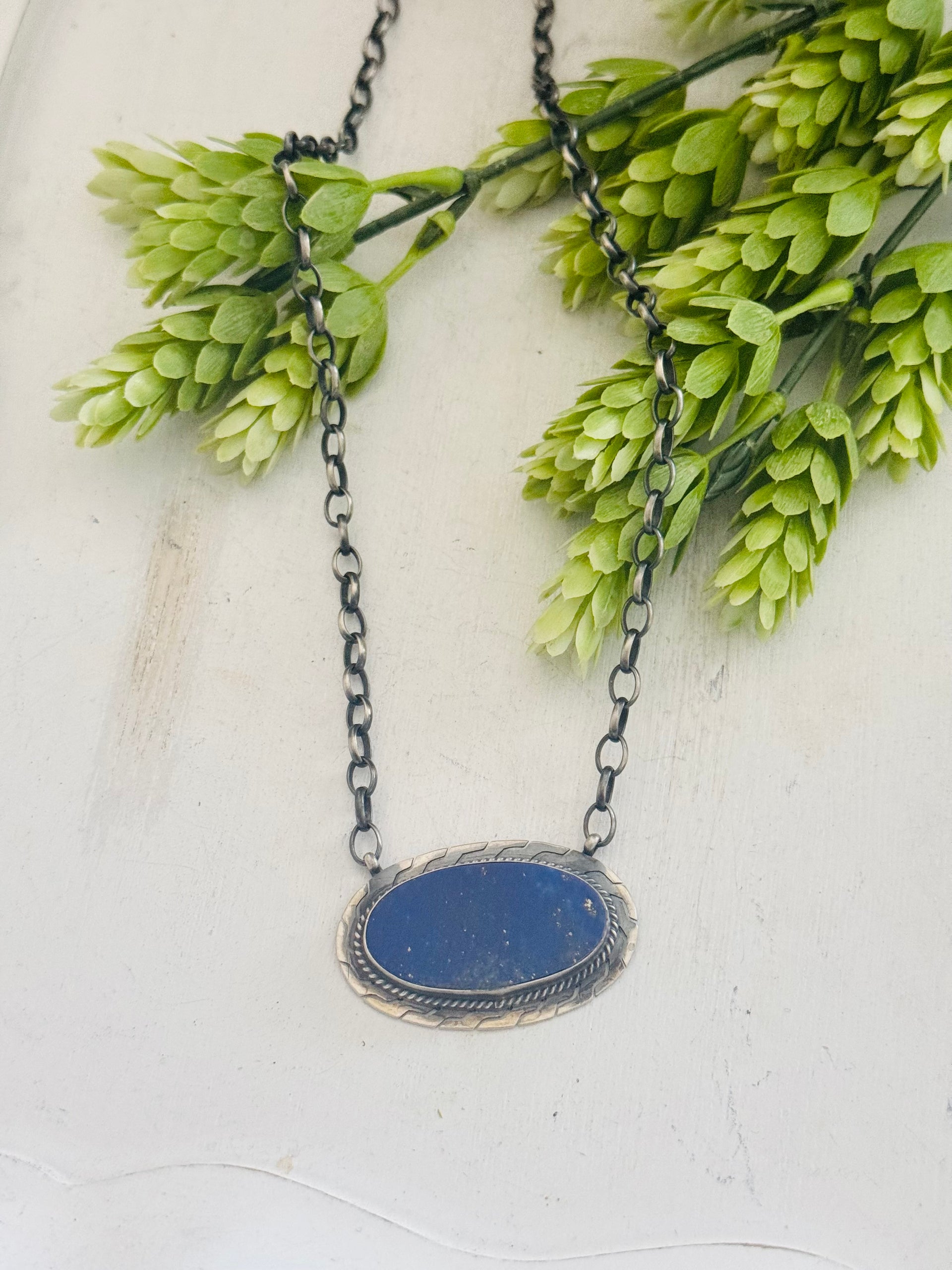 Navajo Made Lapis & Sterling Silver Necklace